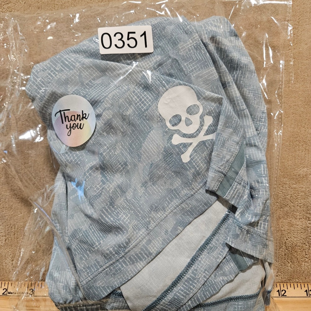 Lululemon SoulCycle Pace Breaker Shorts Mens Medium Blue Digital Camo Skull Logo - Picture 7 of 7